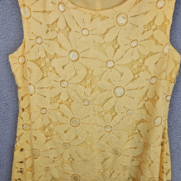 Connected Apparel Coming Up Daisy Yellow Perfect Summer Dress Sz 14 Lace Overlay - Picture 4 of 11